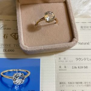 Ring white topaz k18 Japan gold settings with certificate of authenticity 2CT